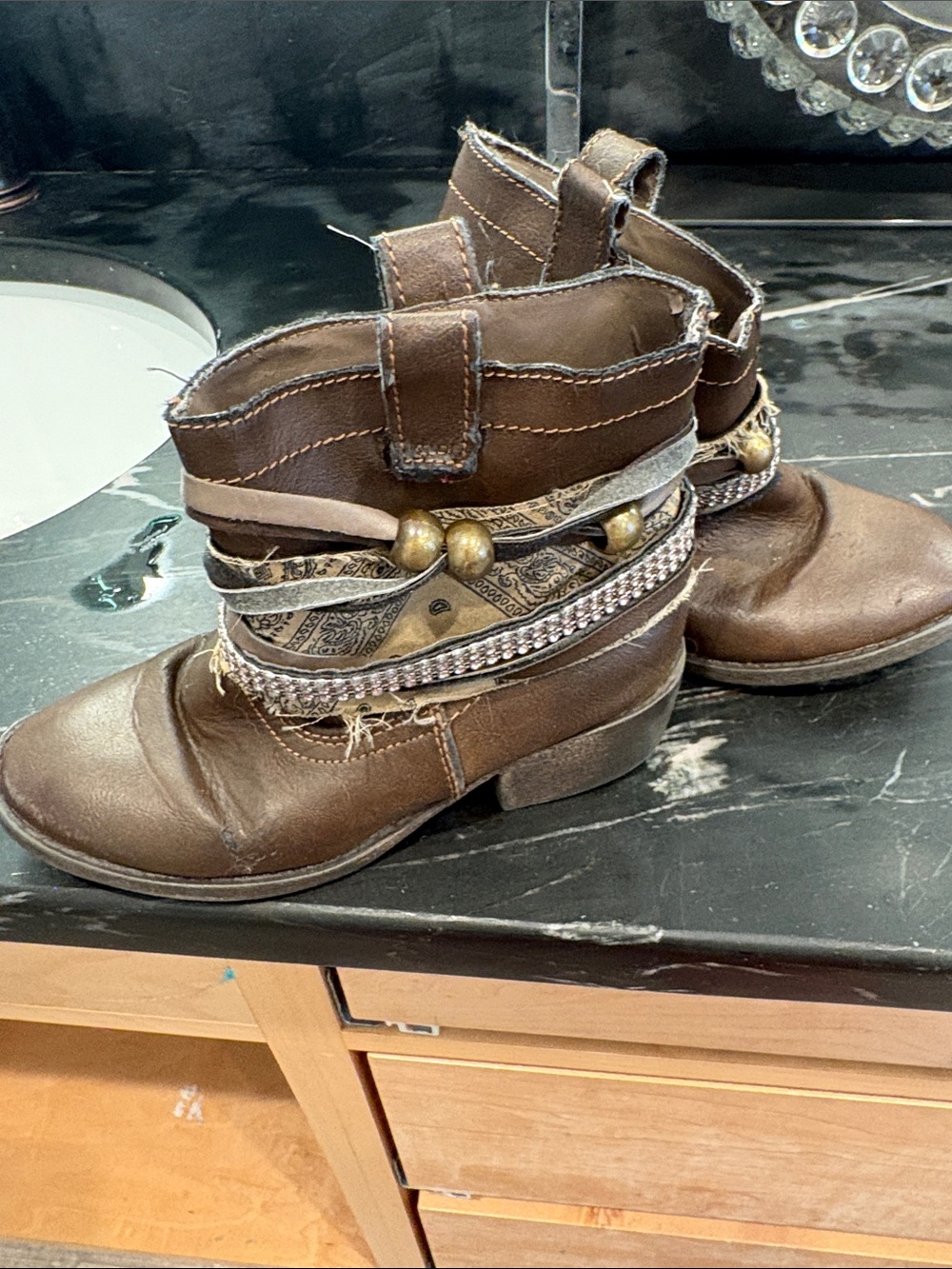Kids Brown Studded Ankle Boots with Decorative Straps